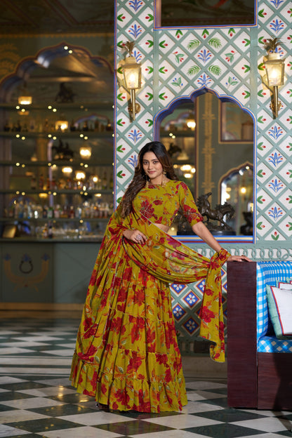 Vibrant Floral Marble Print Chaniya Choli