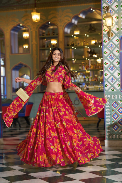 Vibrant Floral Marble Print Chaniya Choli