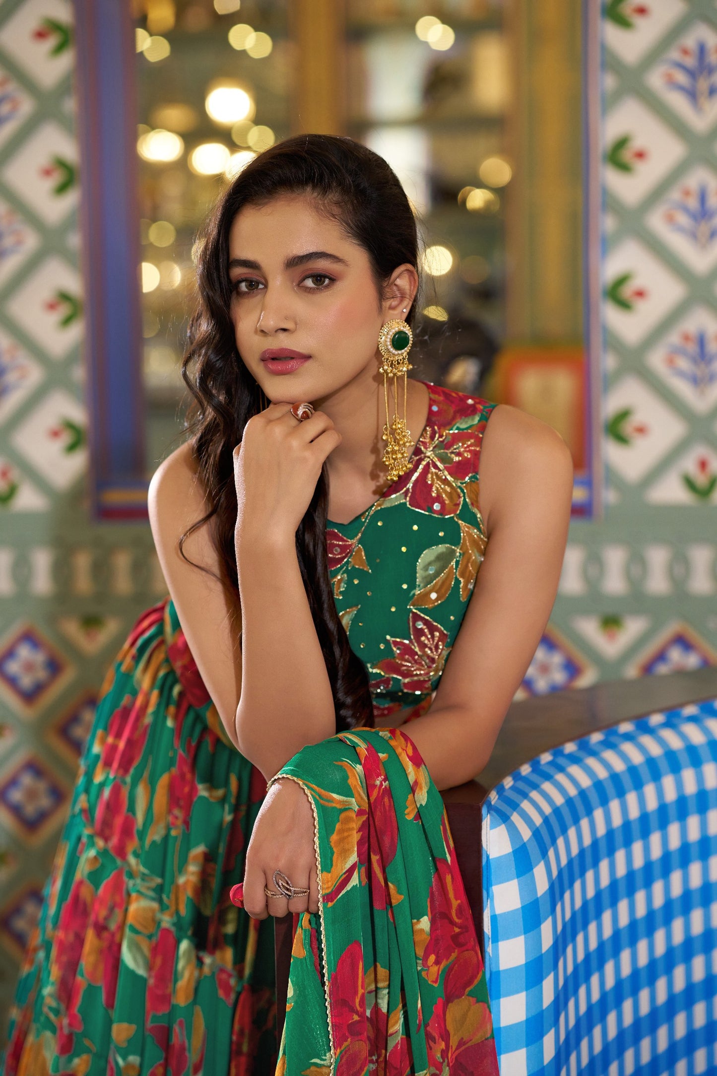 Vibrant Floral Marble Print Chaniya Choli