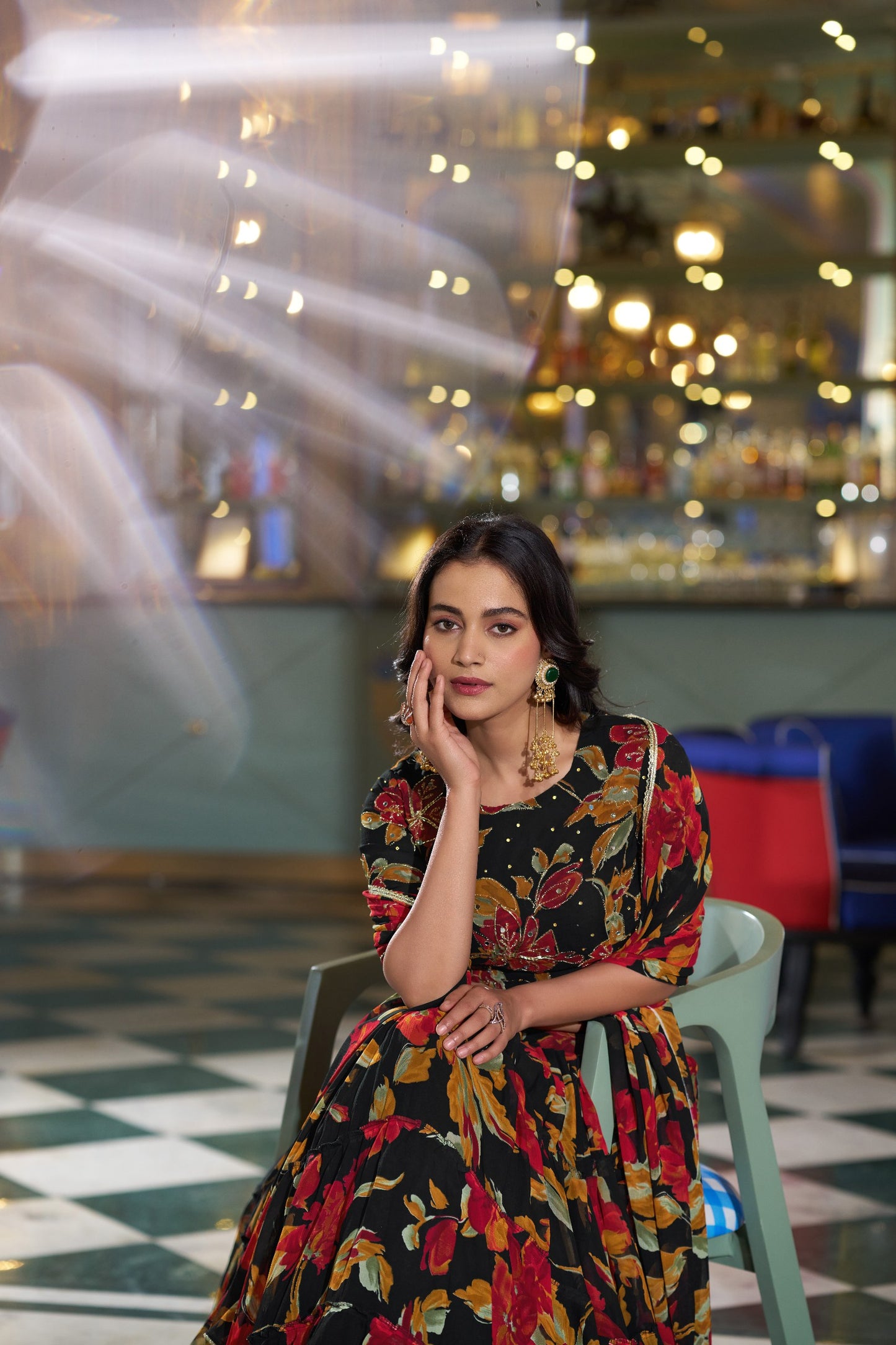 Vibrant Floral Marble Print Chaniya Choli