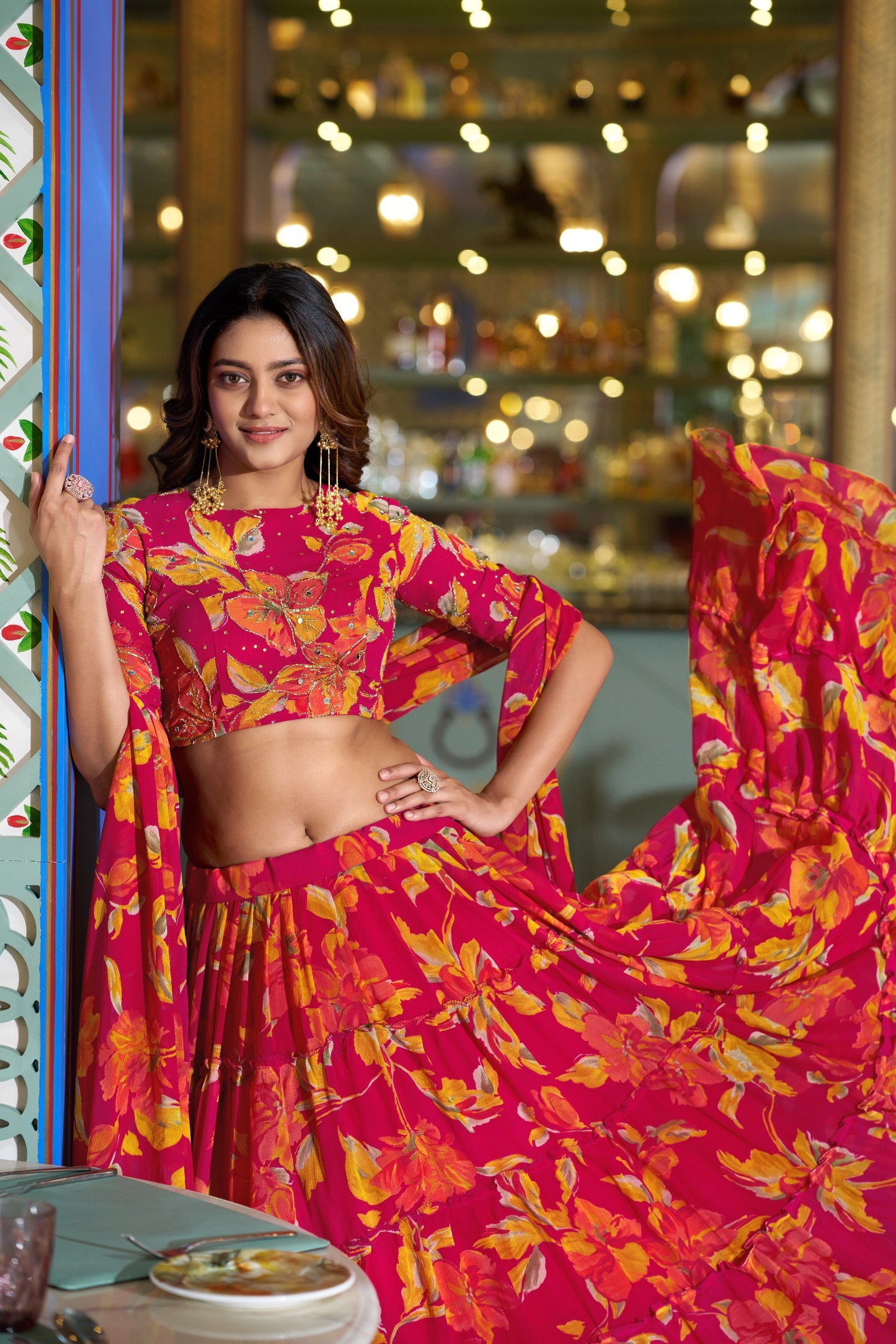 Vibrant Floral Marble Print Chaniya Choli