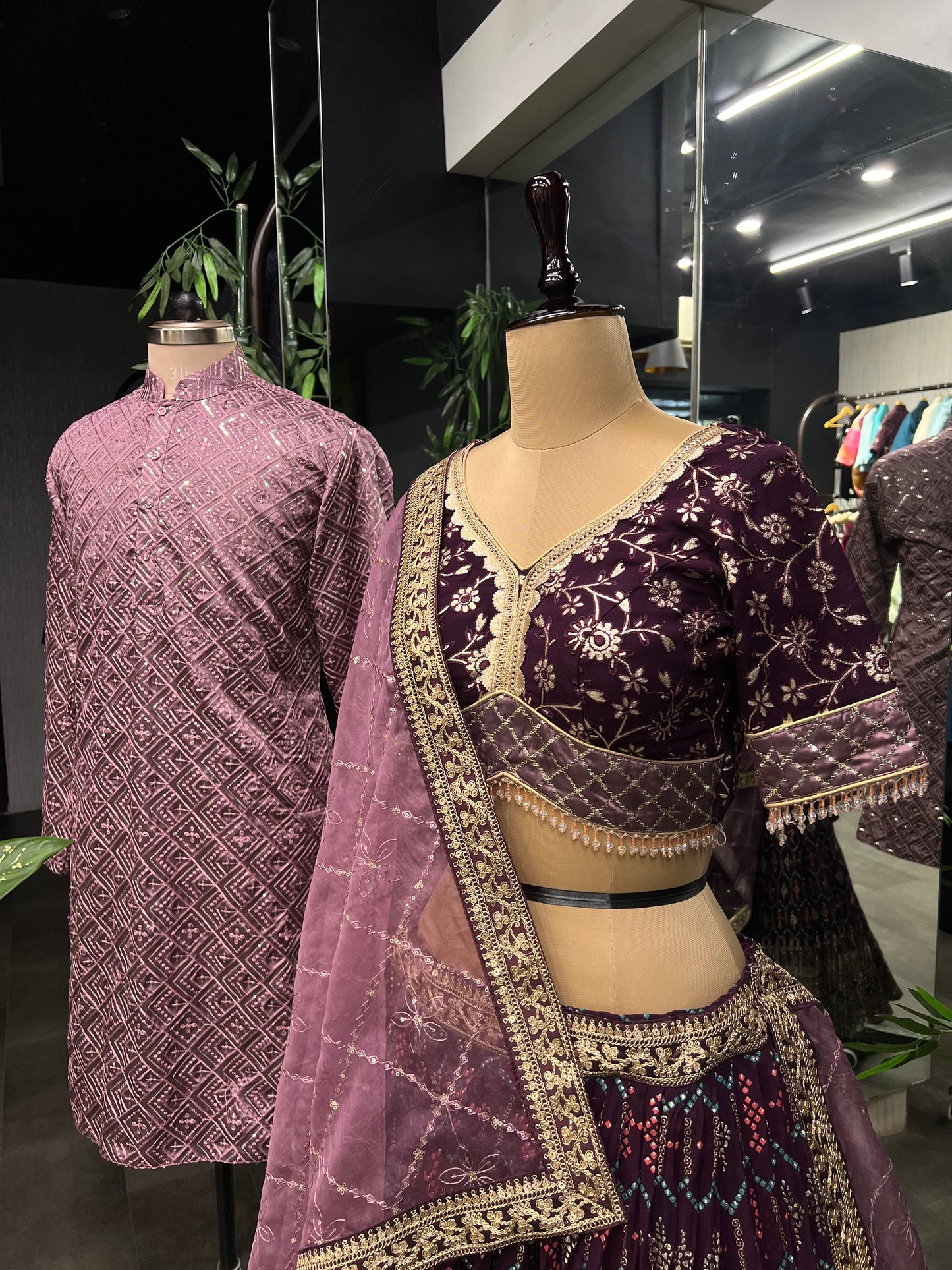 Wine Varnish Couple Outfit