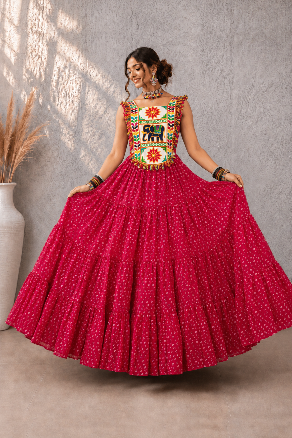 Bandhej Kutchi Work Gown