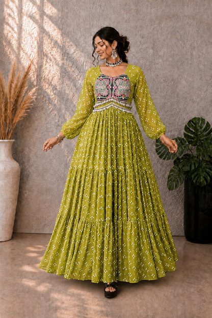 Bandhani Print Gown