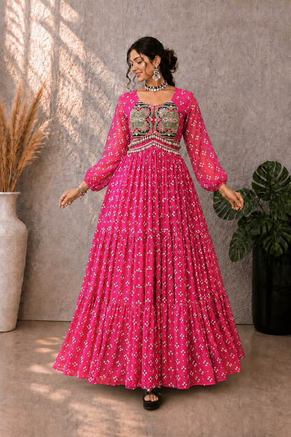 Bandhani Print Gown