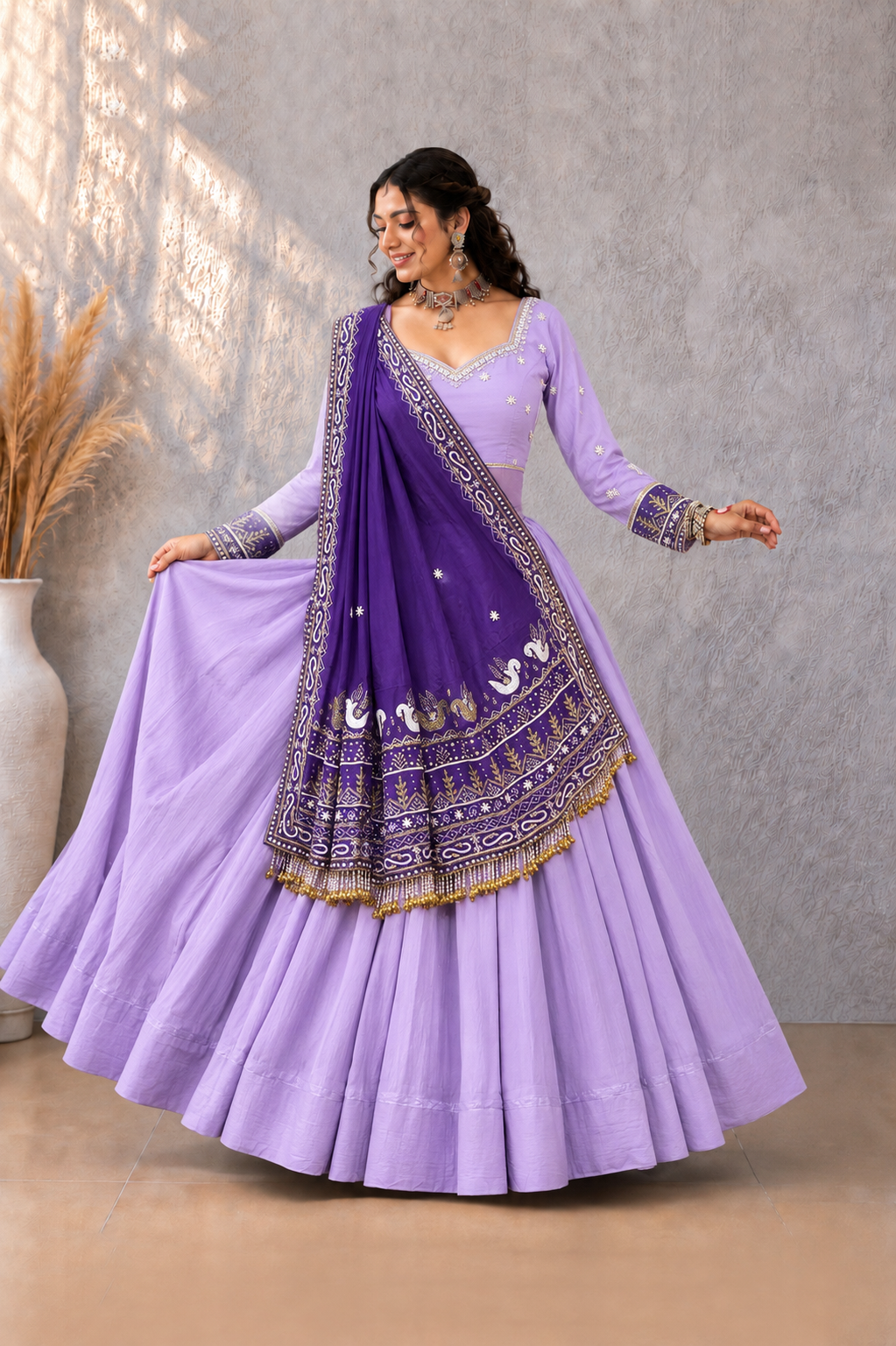 Royal Lavender Embroidered Lehenga Choli with Designer Purple Dupatta