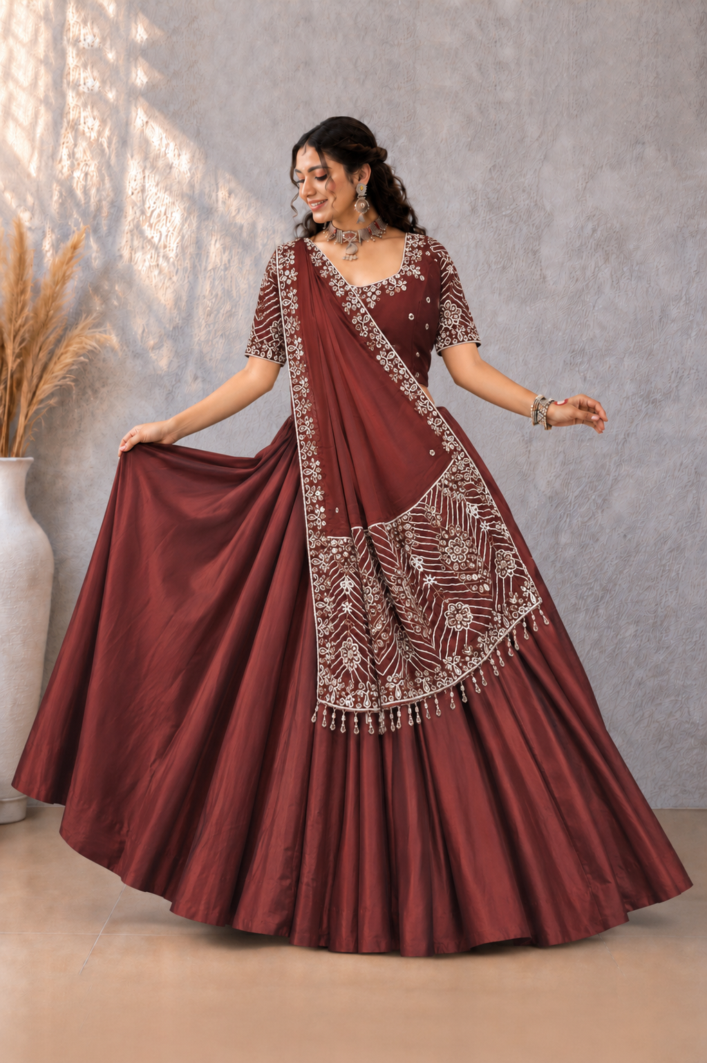 Royal Maroon Handwork Lehenga Choli with Designer Dupatta
