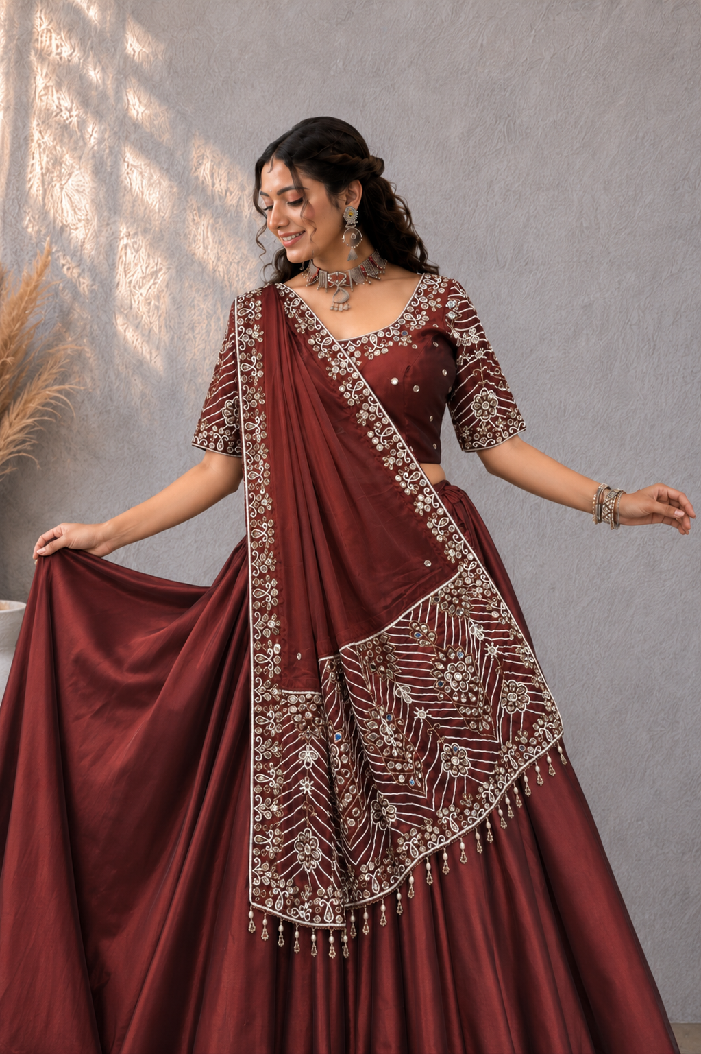 Royal Maroon Handwork Lehenga Choli with Designer Dupatta