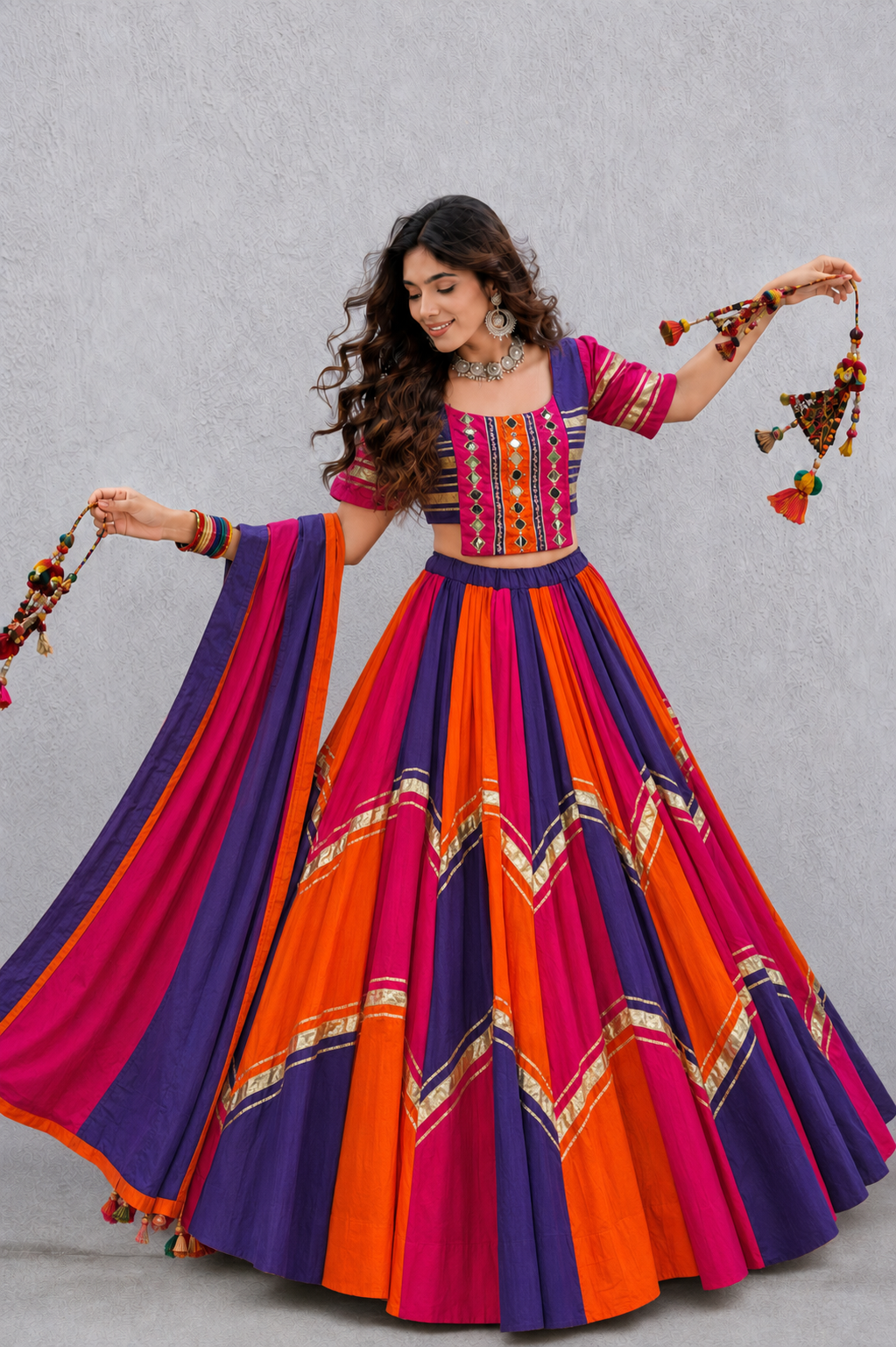 Rainbow Mirror Work Navratri Choli