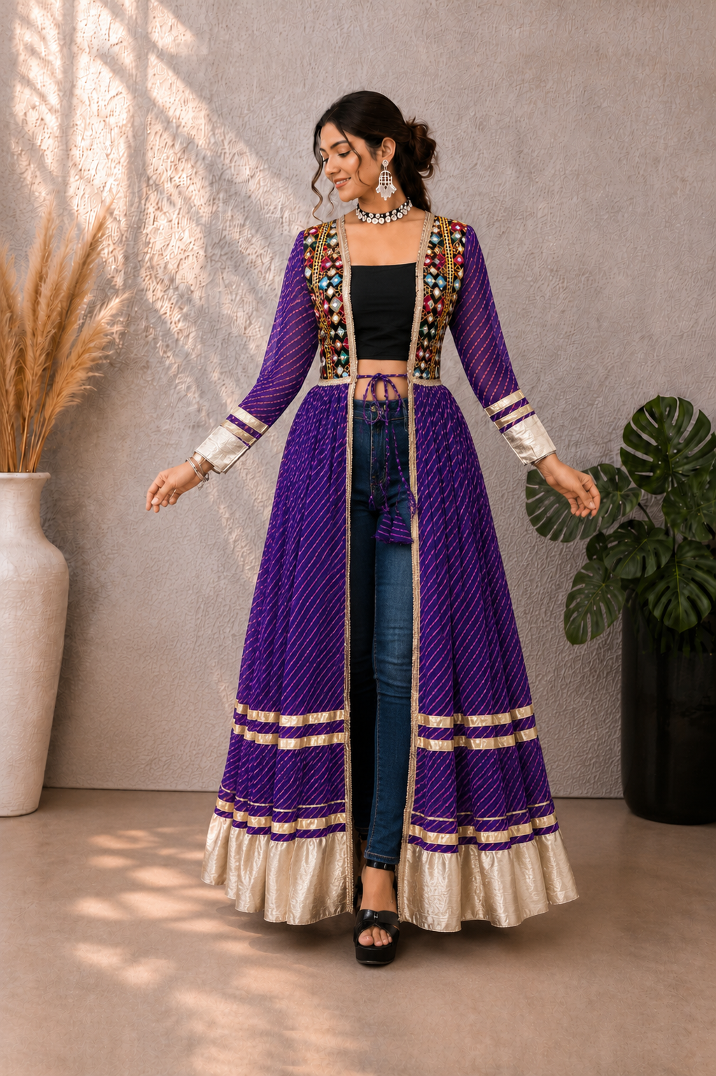 Garba Queen Designer Long Shrug Set