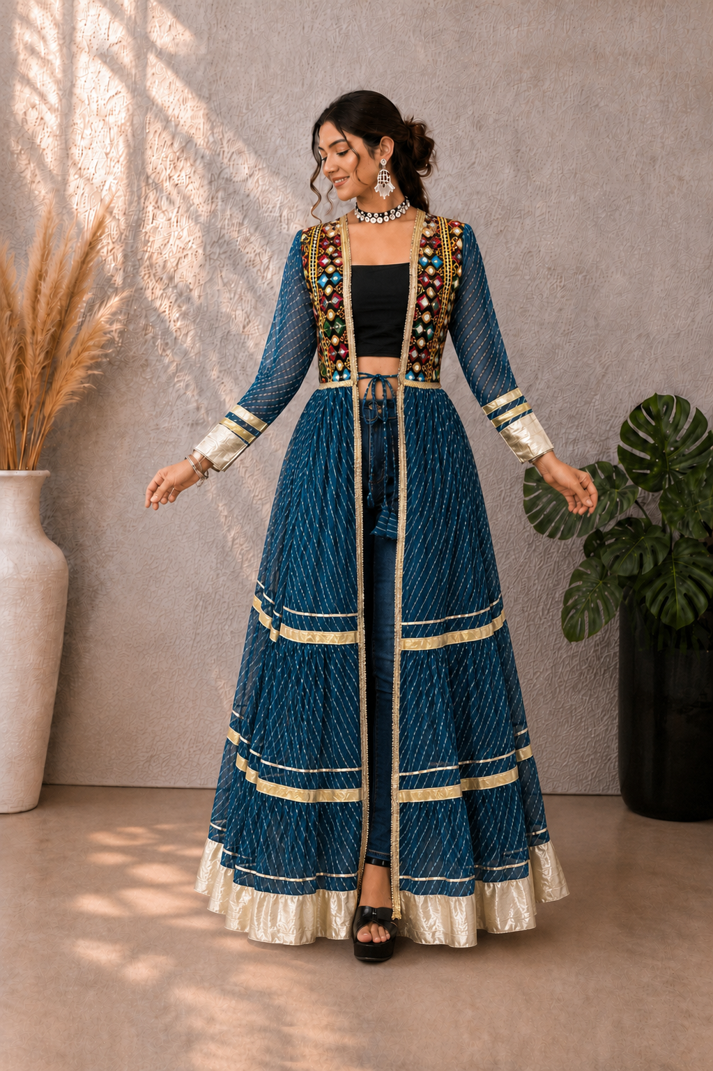 Garba Queen Designer Long Shrug Set