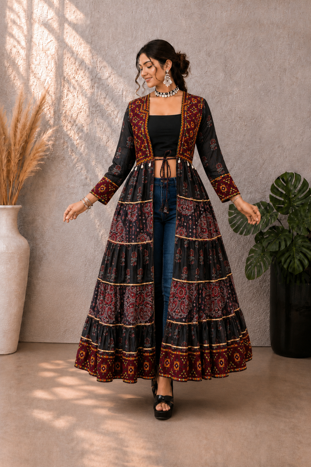 Garba Queen Designer Long Shrug Set
