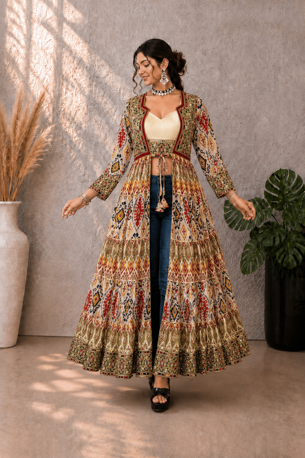 Garba Queen Designer Long Shrug Set