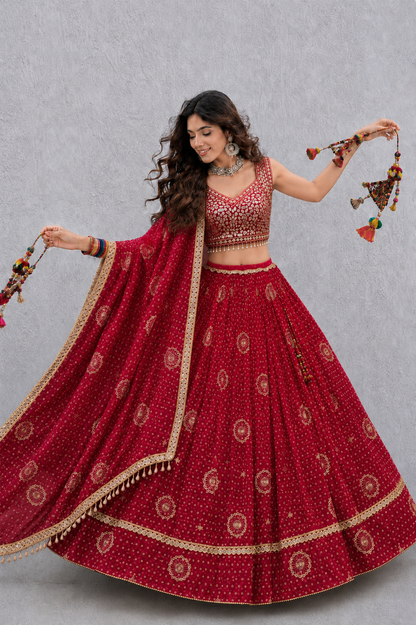 Bandhani with Hand Mirror Work Navratri Choli
