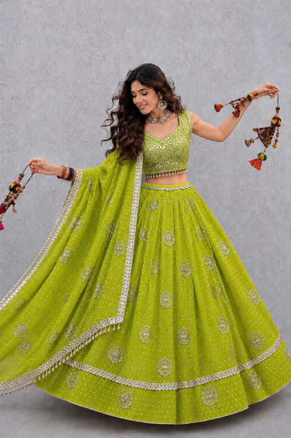 Bandhani with Hand Mirror Work Navratri Choli