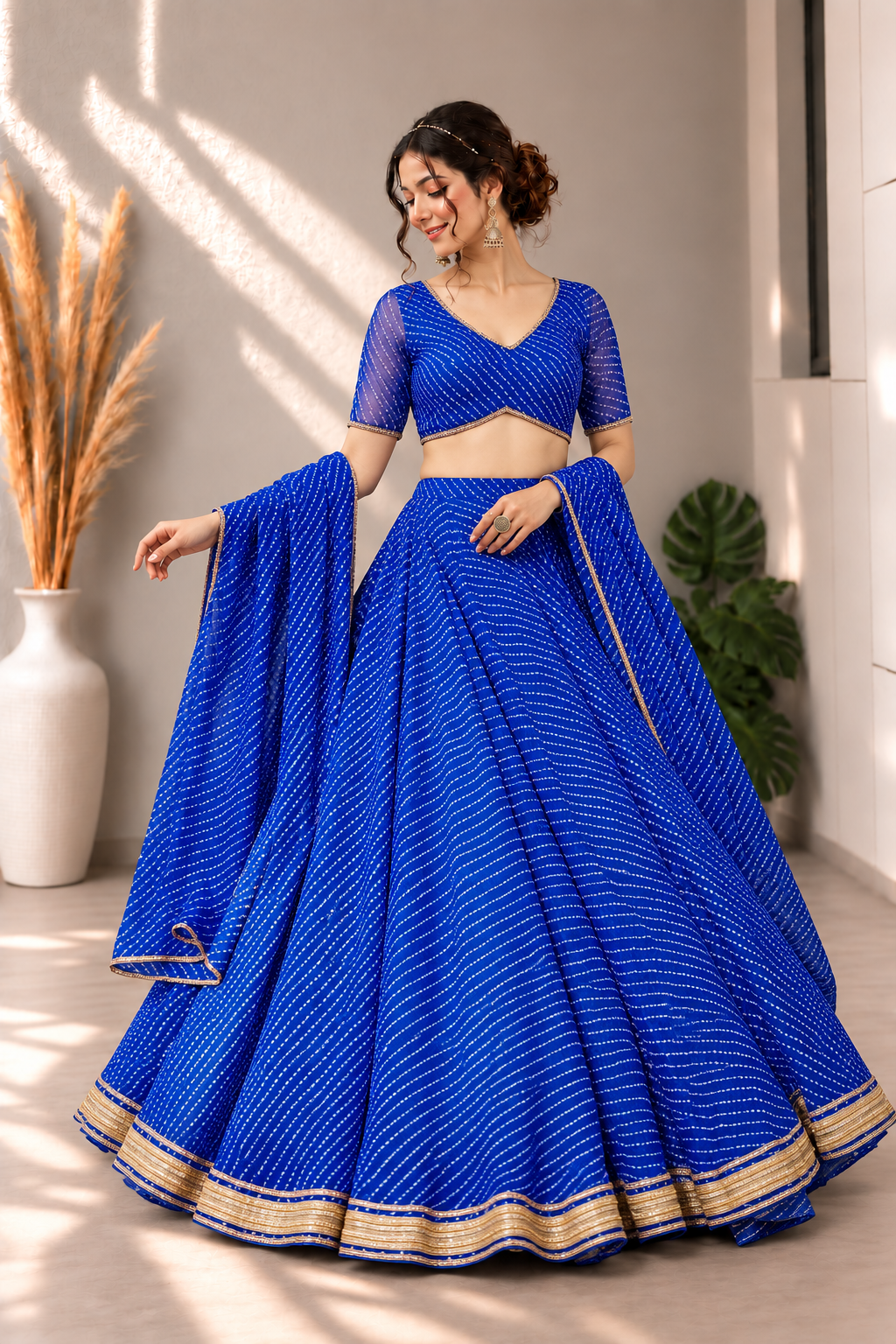Royal Blue Bandhani Elegance Lehenga Choli