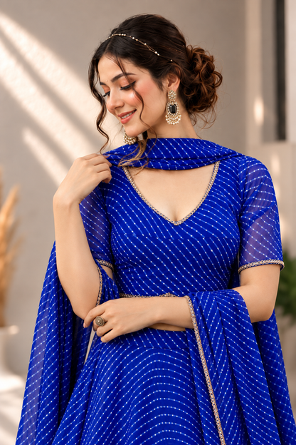 Royal Blue Bandhani Elegance Lehenga Choli
