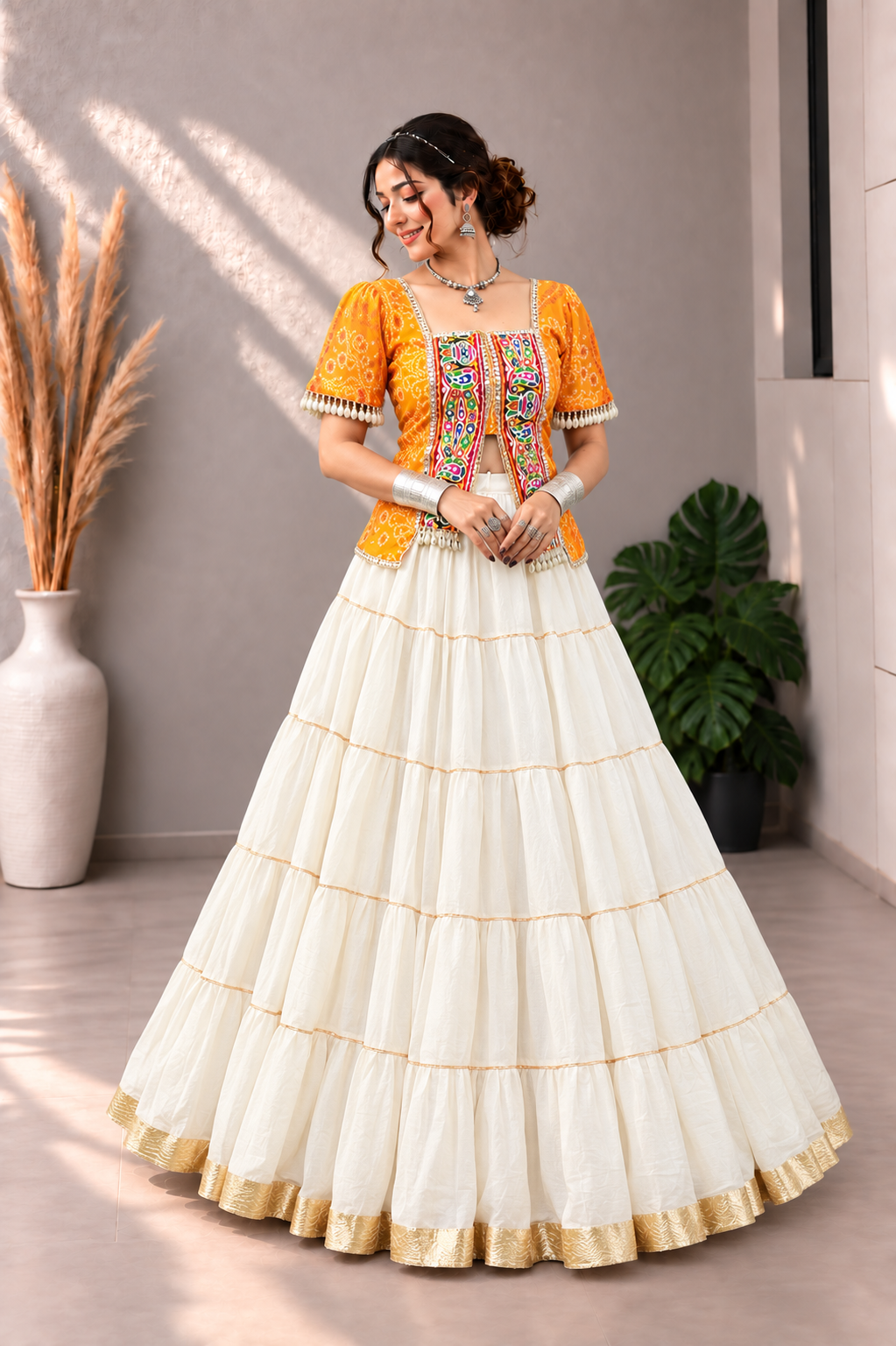 Aaradhya Ivory Mirror Work Lehenga Choli