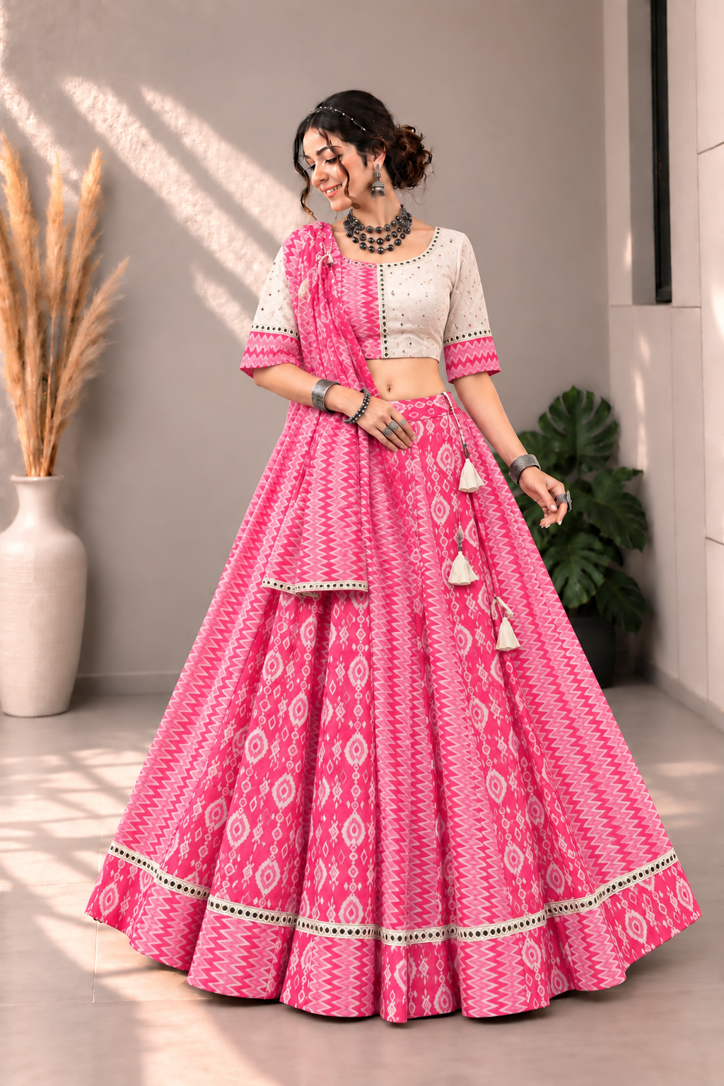 Pink Ikat Navratri Lehenga
