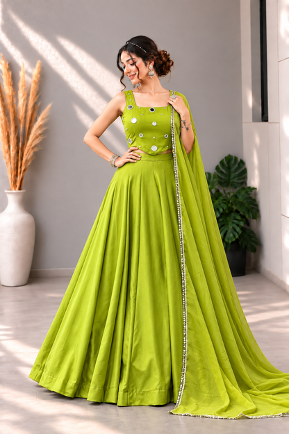 Lime Aura Mirrorwork Lehenga