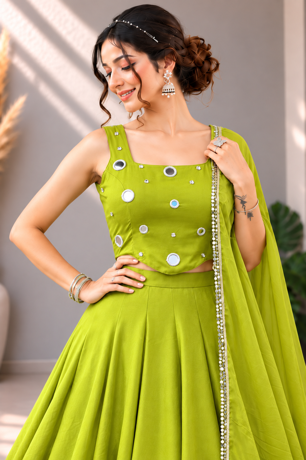 Lime Aura Mirrorwork Lehenga