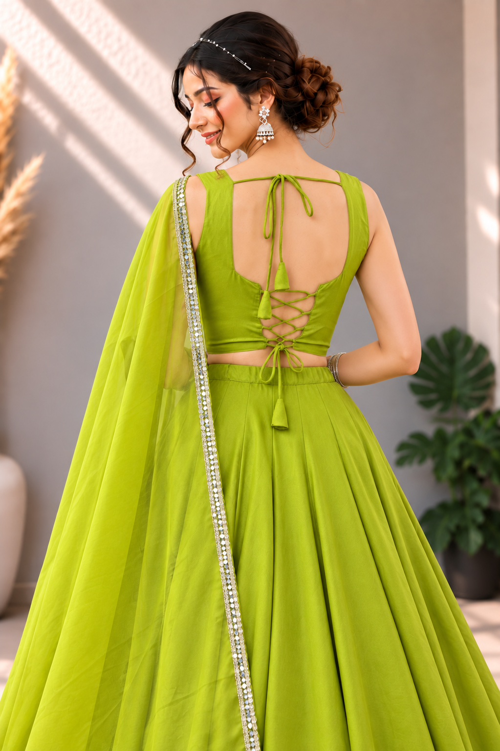 Lime Aura Mirrorwork Lehenga