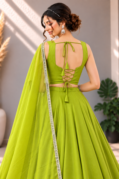 Lime Aura Mirrorwork Lehenga