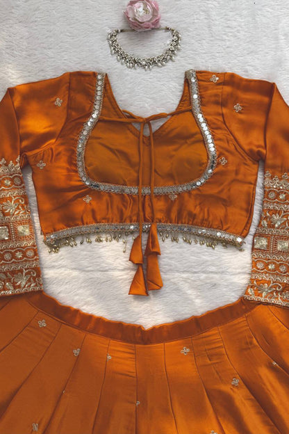Japan Satin Silk Embroiderd Lehenga