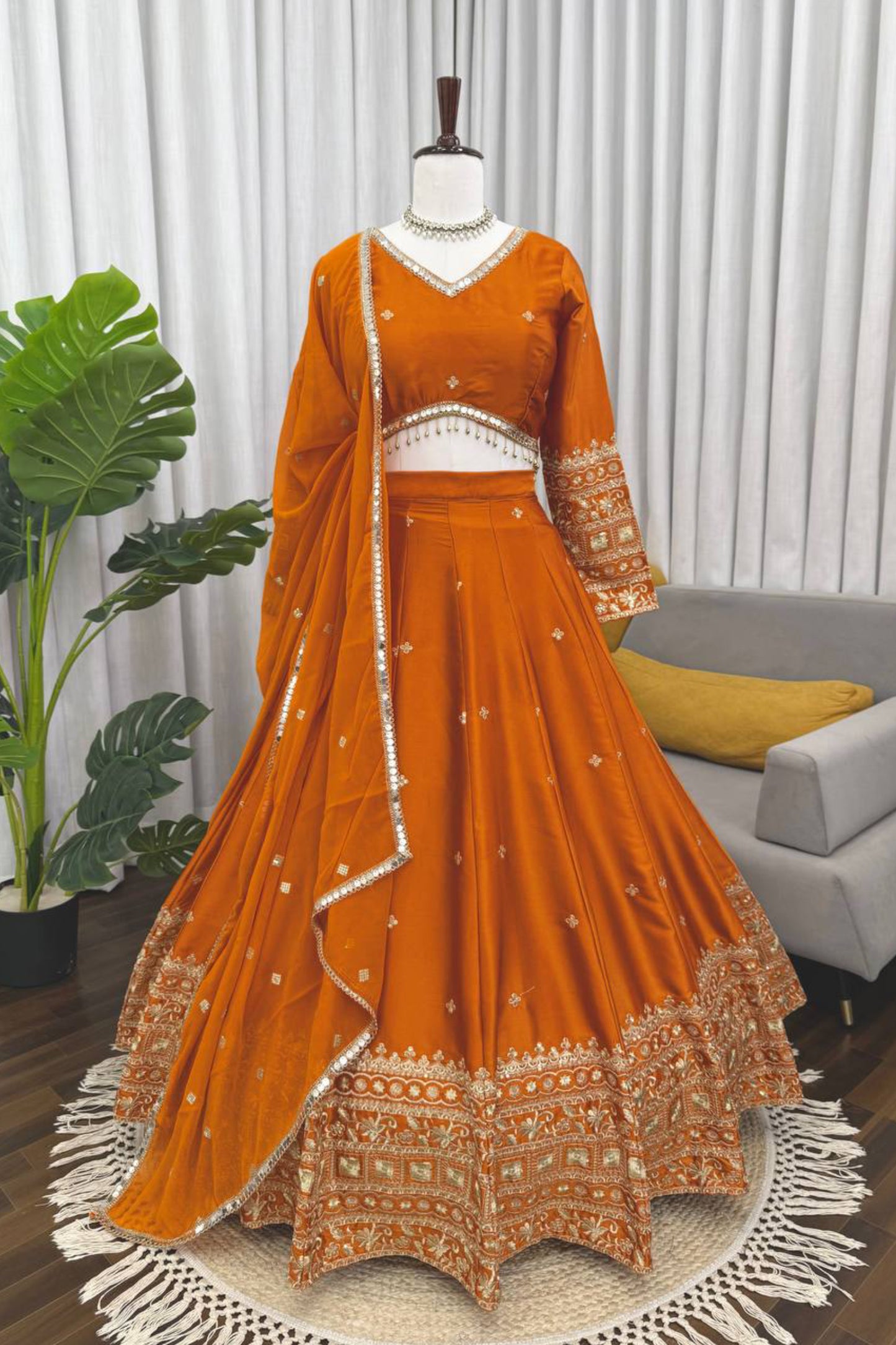 Japan Satin Silk Embroiderd Lehenga