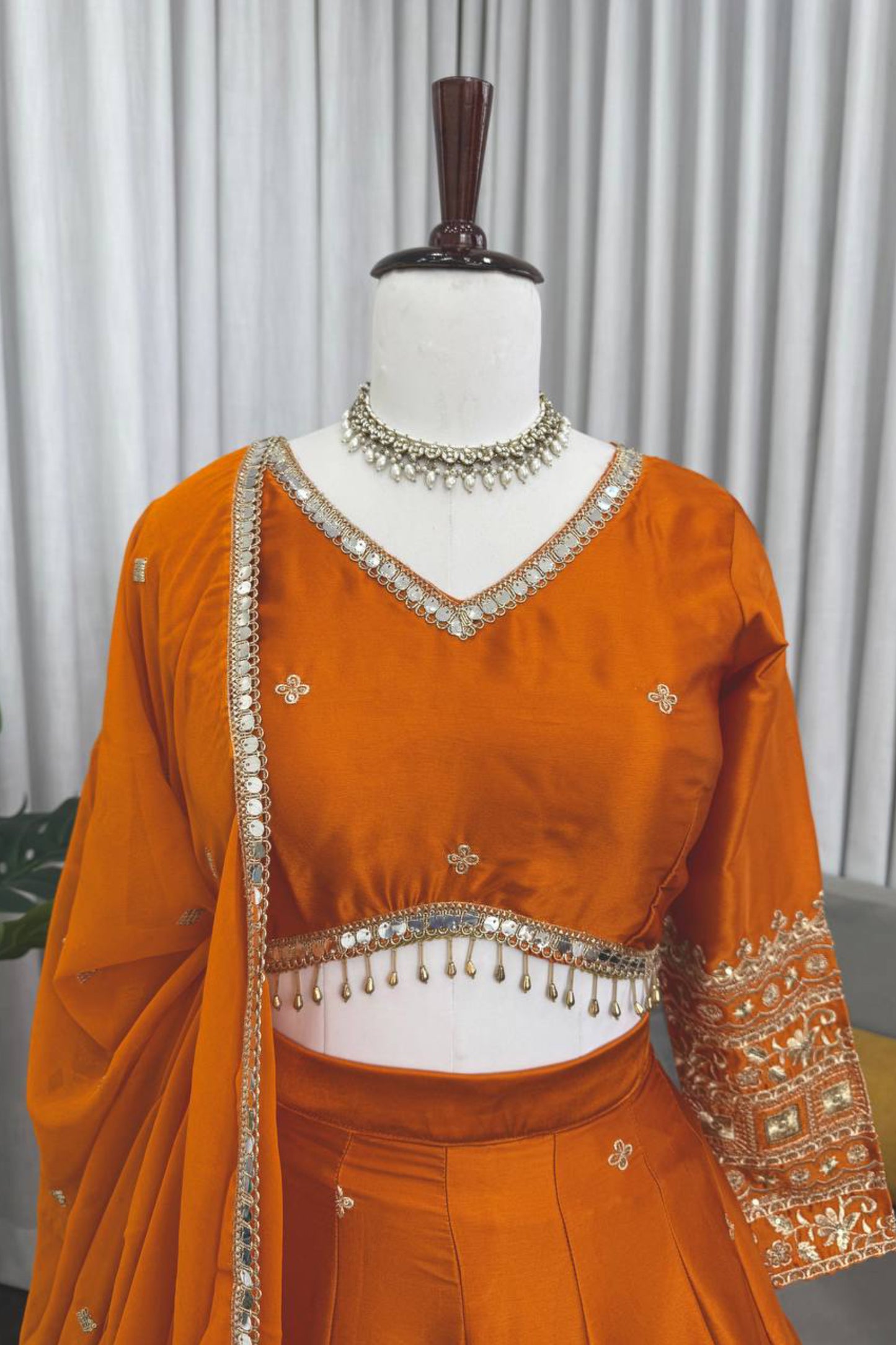 Japan Satin Silk Embroiderd Lehenga