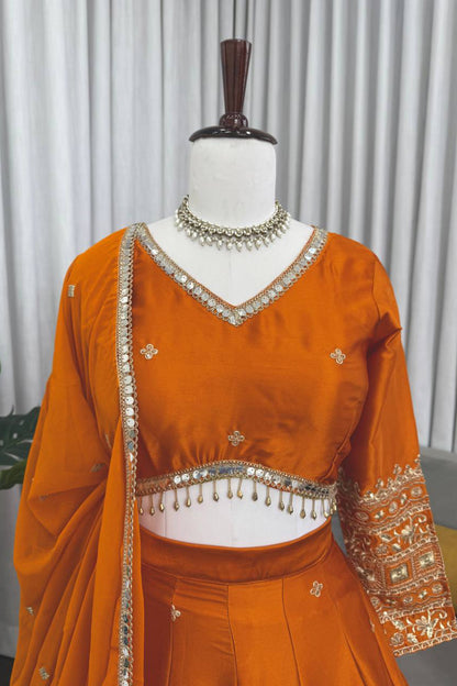 Japan Satin Silk Embroiderd Lehenga