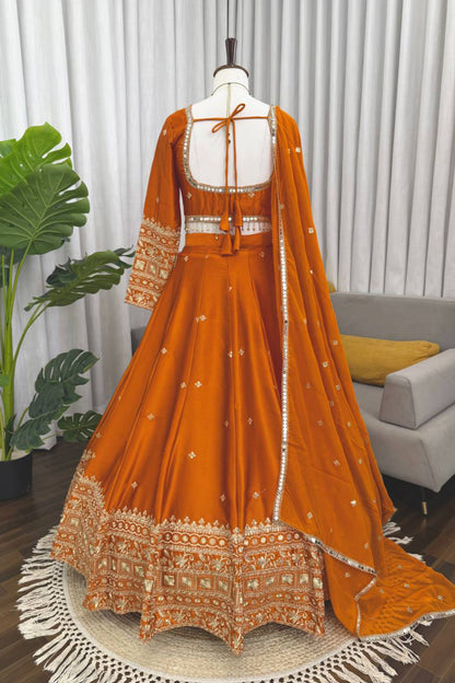 Japan Satin Silk Embroiderd Lehenga