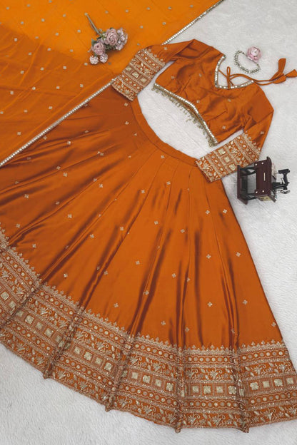 Japan Satin Silk Embroiderd Lehenga