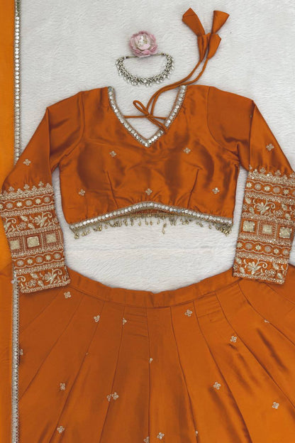 Japan Satin Silk Embroiderd Lehenga