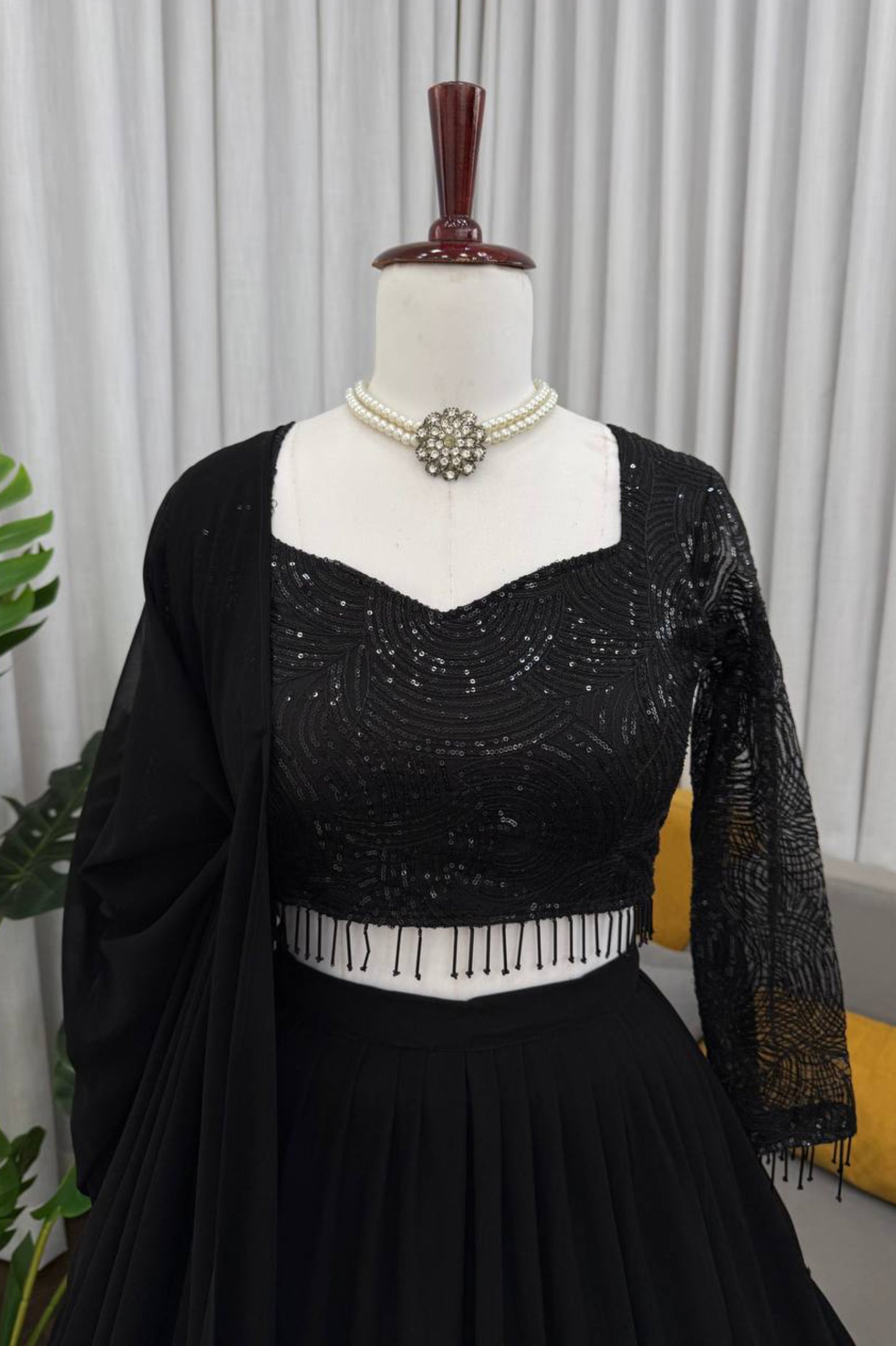 Foux Gorgette Black Chaniya Choli