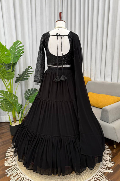 Foux Gorgette Black Chaniya Choli