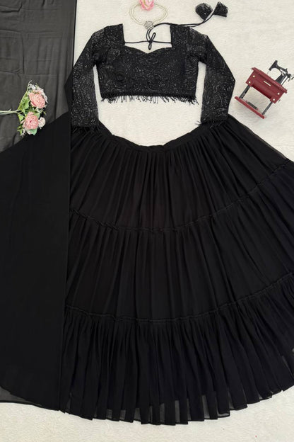 Foux Gorgette Black Chaniya Choli