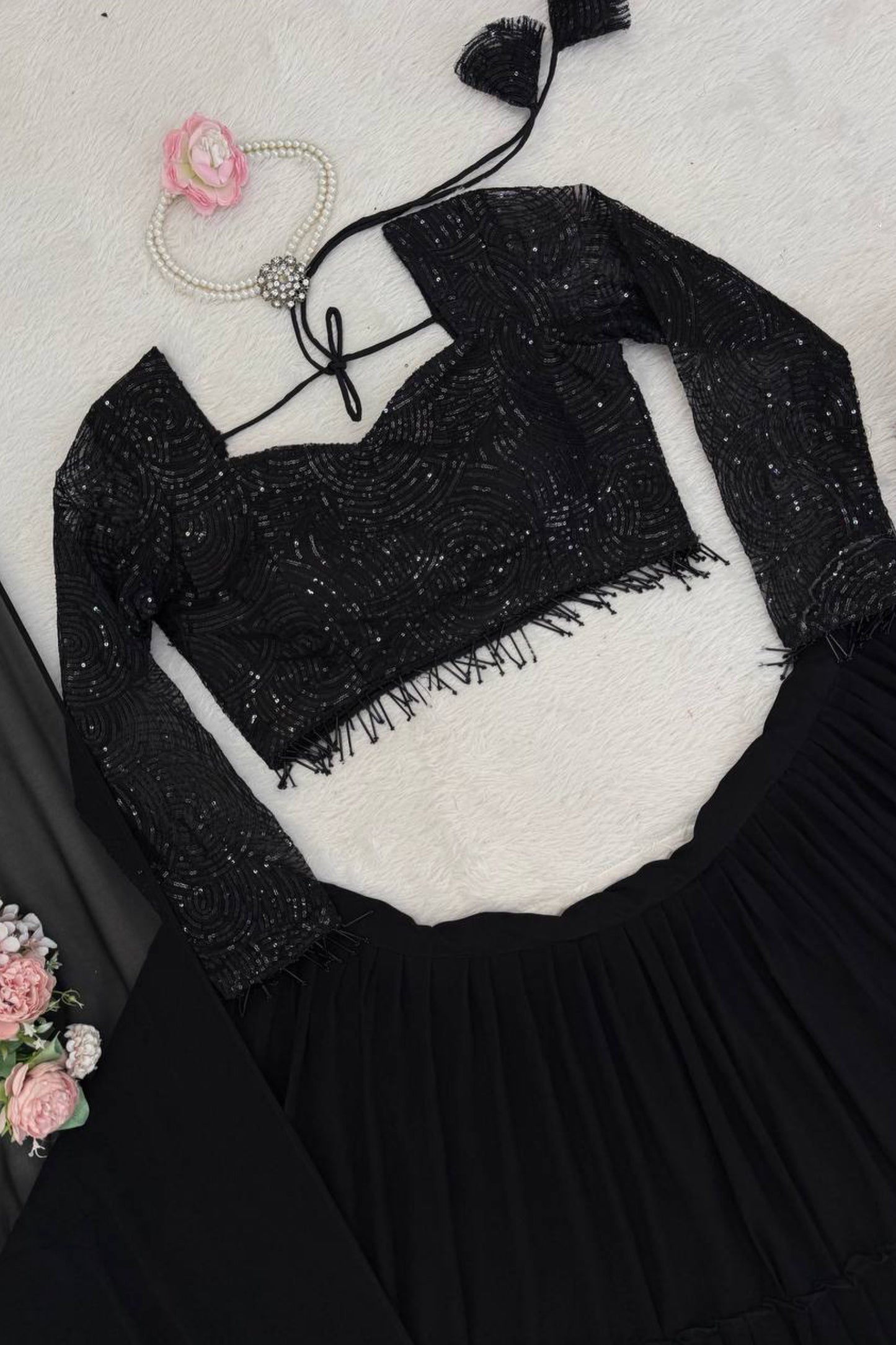 Foux Gorgette Black Chaniya Choli