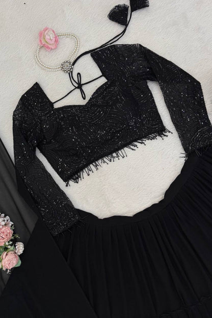 Foux Gorgette Black Chaniya Choli
