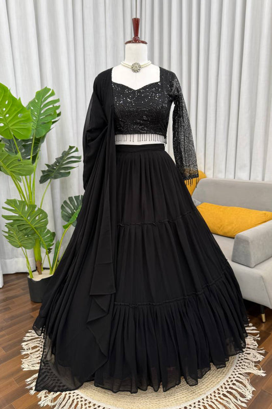 Foux Gorgette Black Chaniya Choli