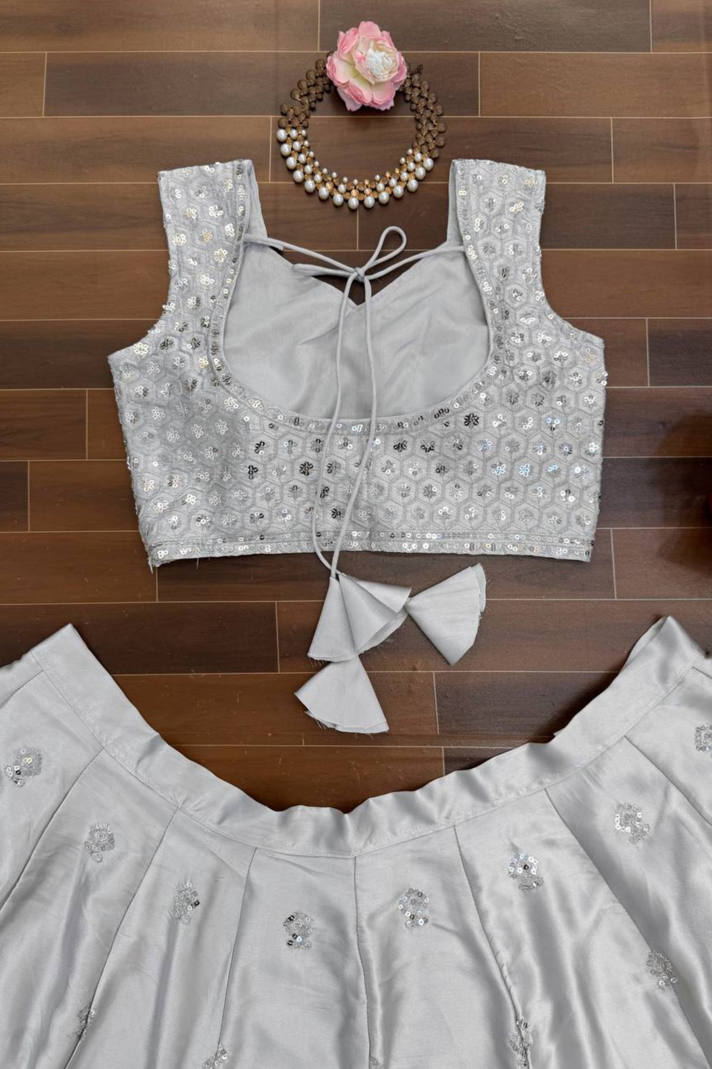 Elegant Silver Grey Designer Lehenga Choli Set
