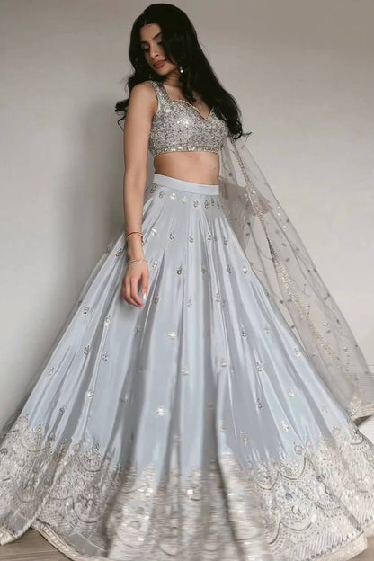 Elegant Silver Grey Designer Lehenga Choli Set