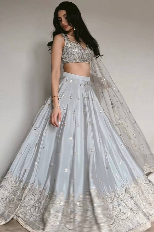 Elegant Silver Grey Designer Lehenga Choli Set