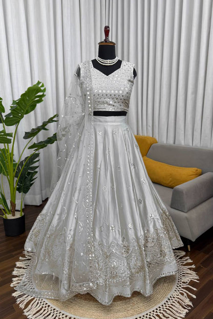 Elegant Silver Grey Designer Lehenga Choli Set