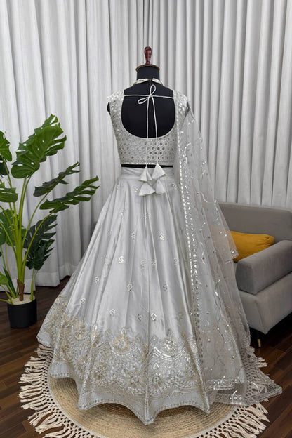 Elegant Silver Grey Designer Lehenga Choli Set