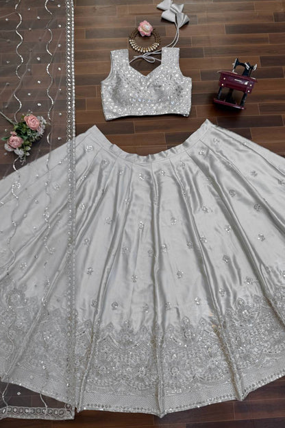 Elegant Silver Grey Designer Lehenga Choli Set
