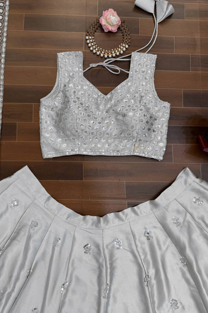 Elegant Silver Grey Designer Lehenga Choli Set