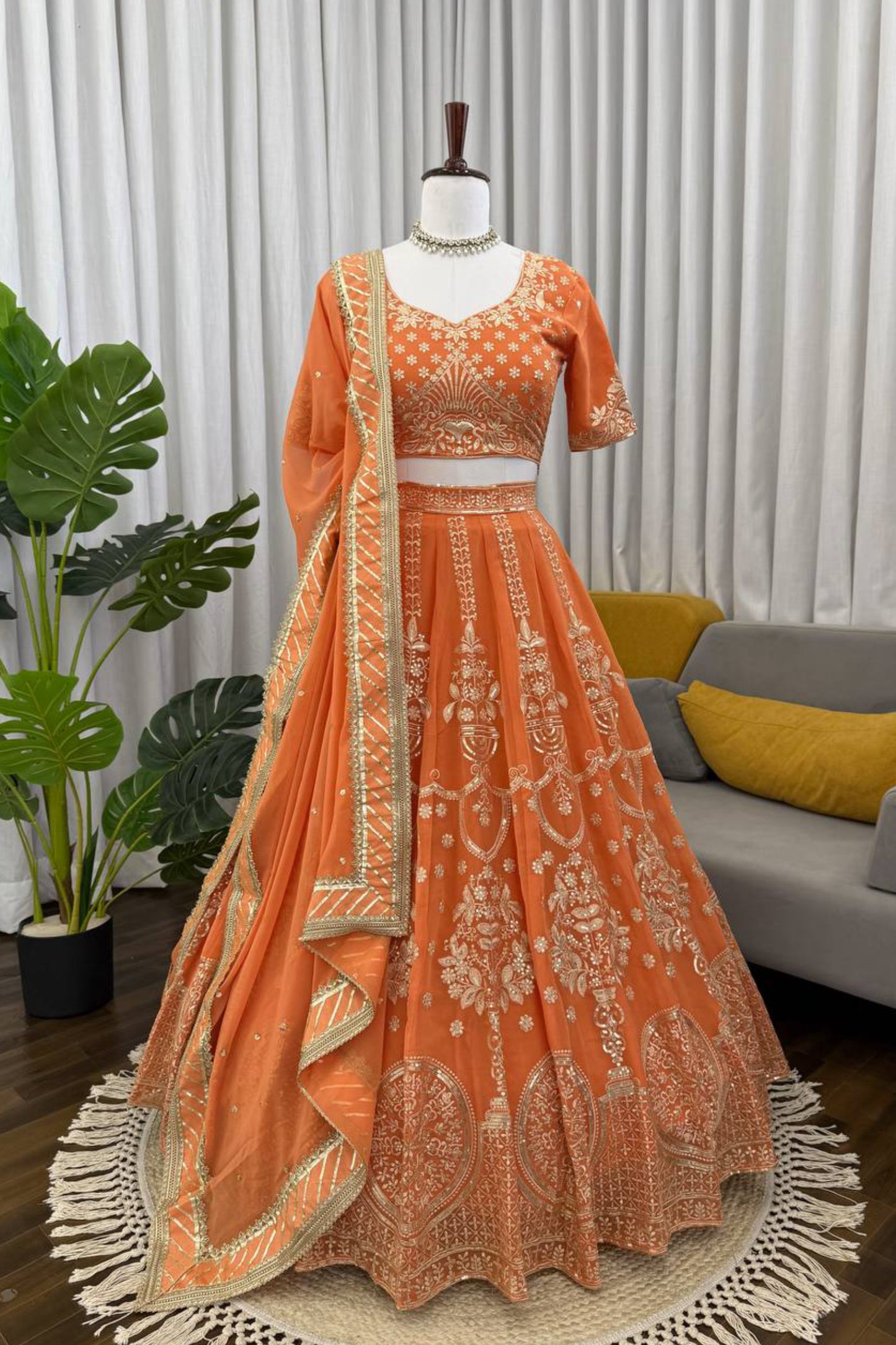 Royal Peach Embroidered Wedding Lehenga Choli