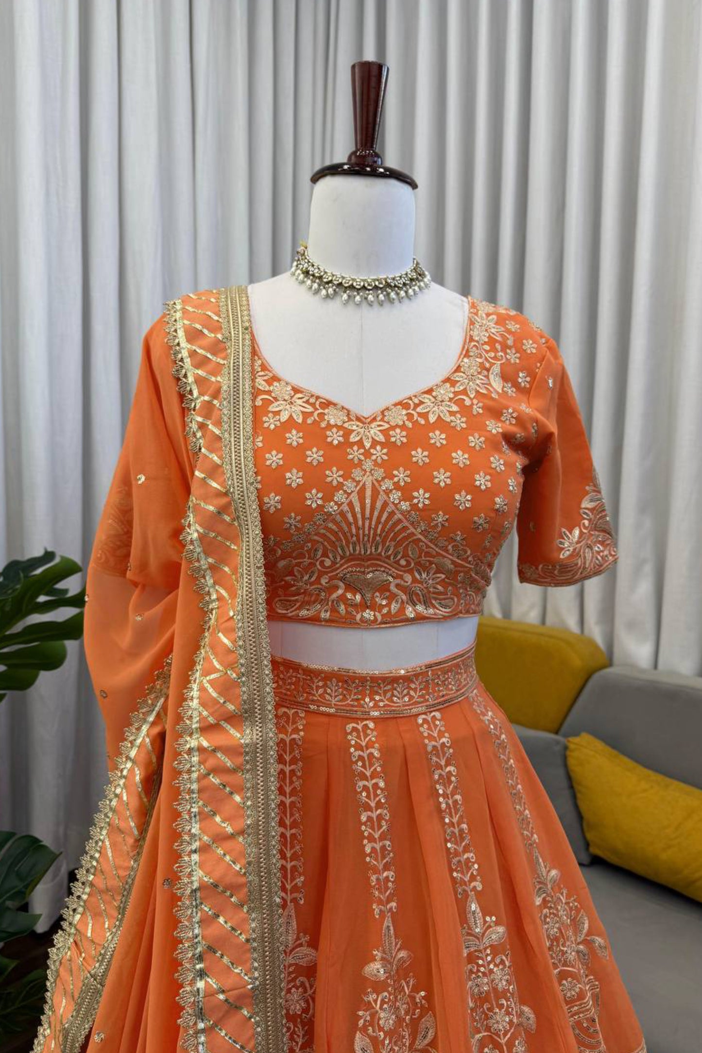 Royal Peach Embroidered Wedding Lehenga Choli