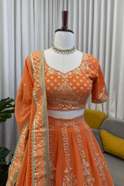 Royal Peach Embroidered Wedding Lehenga Choli